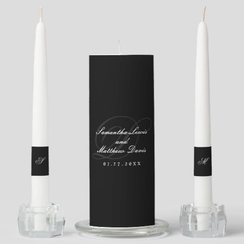 Black Classic Monogram Couple Names Wedding Unity Candle Set