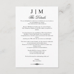 Black & Classic Monogram Wedding Reception Enclosure Card