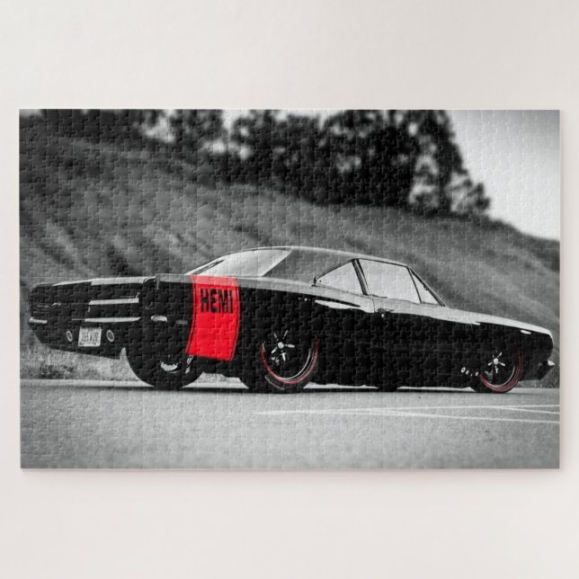 Black Classic Muscle Car Jigsaw Puzzle (Horizontal)