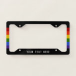 Black Classic Rainbow Stripe | Personalize License Plate Frame<br><div class="desc">Black License Plate Frame with a classic rainbow stripe accent on the sides. Personalize it with your own text.</div>