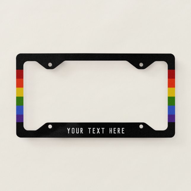 Black Classic Rainbow Stripe | Personalize License Plate Frame (Front)