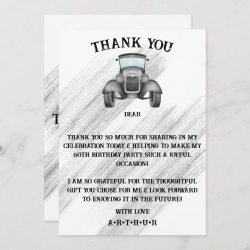 Black Classic Retro Car Vintage Watercolour Thank You Card