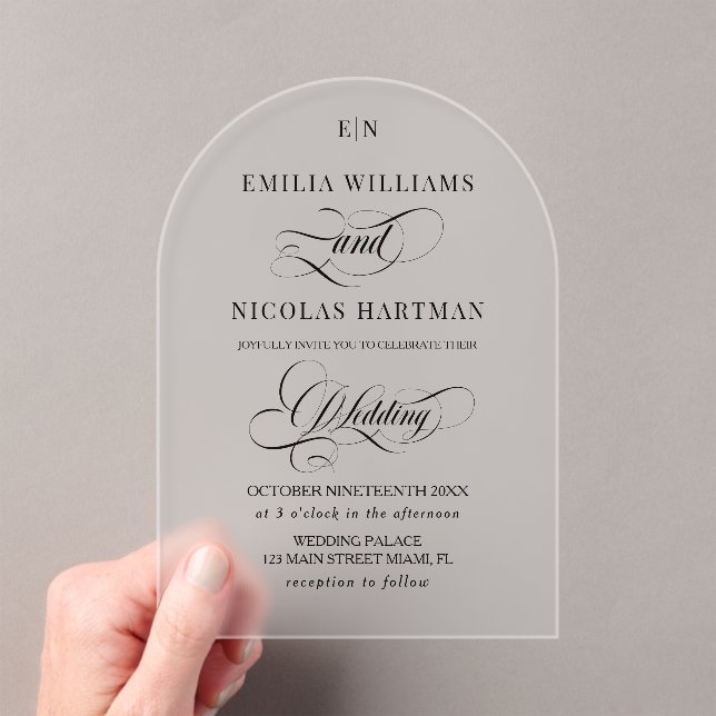Black Classic Simple Calligraphy Wedding Acrylic Invitations (Insitu (Handheld))