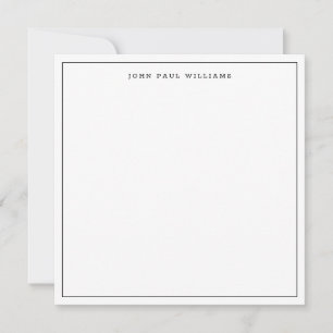 Black Classic Simple Minimalist Thin Border Square Note Card