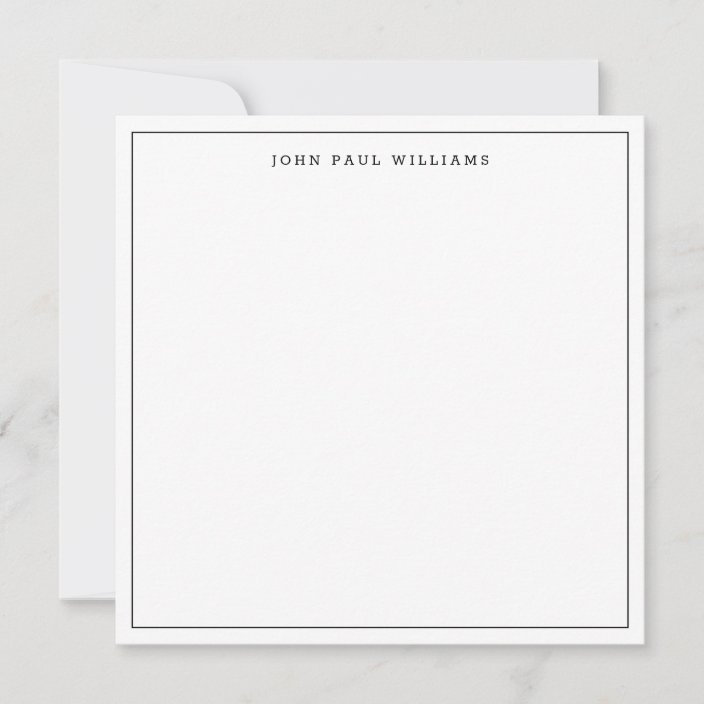 Black Classic Simple Minimalist Thin Border Square Note Card Zazzle
