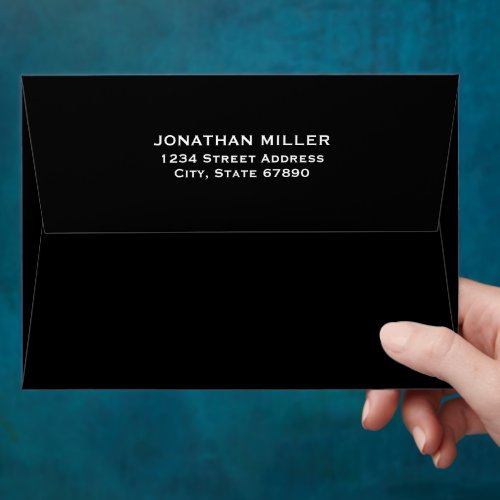 Black Classic Typography Back Flap Return Address Envelope
