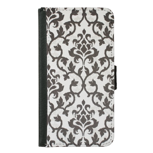 Black classical damask wallpaper pattern samsung galaxy wallet case (Front)
