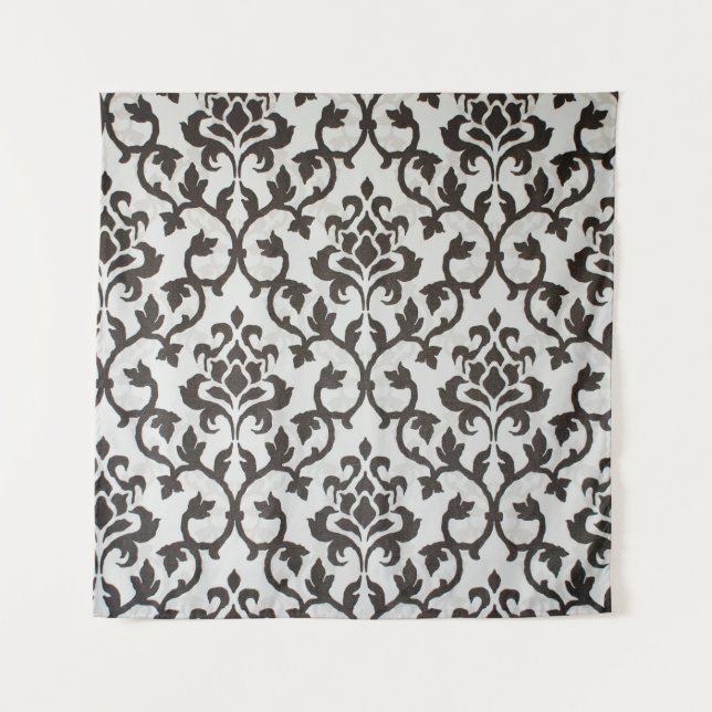 Black classical damask wallpaper pattern tapestry (Front)