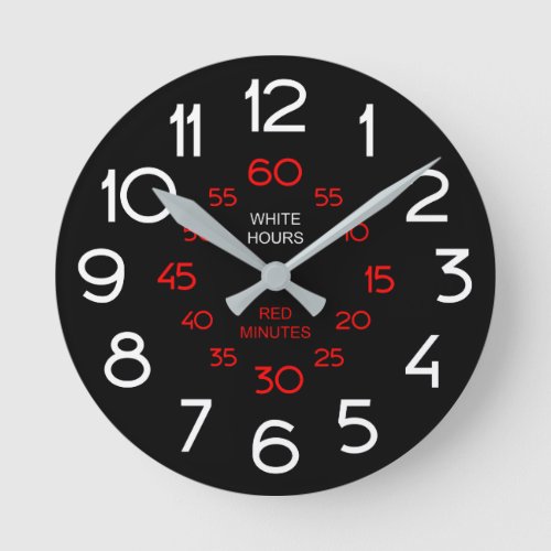 Black Classroom Clock _ White  Red Numerals