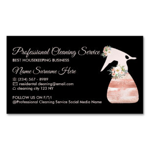 Black Cleaning Service Spray Flower glamour Business Card Magnet