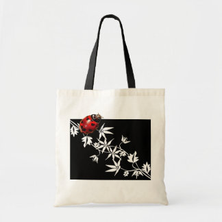 Black clematis ladybug heart design tote bag