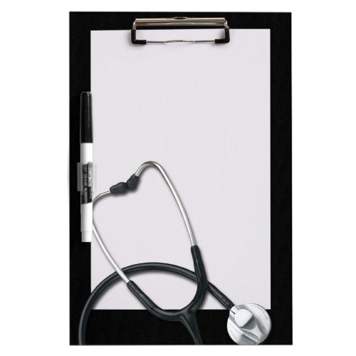 Black Clipboard Medical with Stethoscope Dry Erase Board