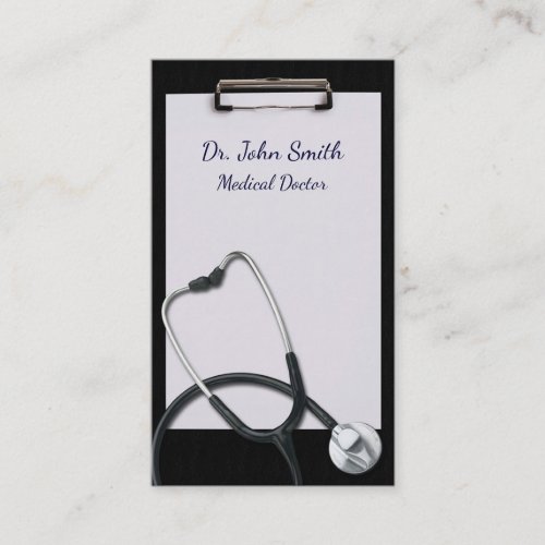 Black Clipboard with Medical Stethoscope Business Card