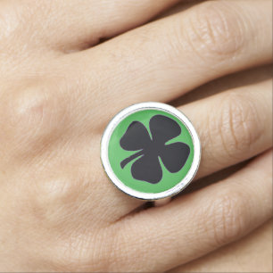 Black Clover green sterling silver ring