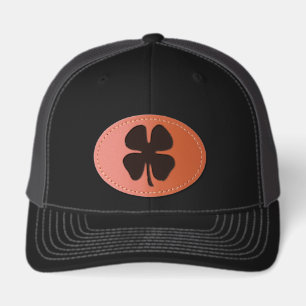 Black Clover leather oval patch black trucker hat