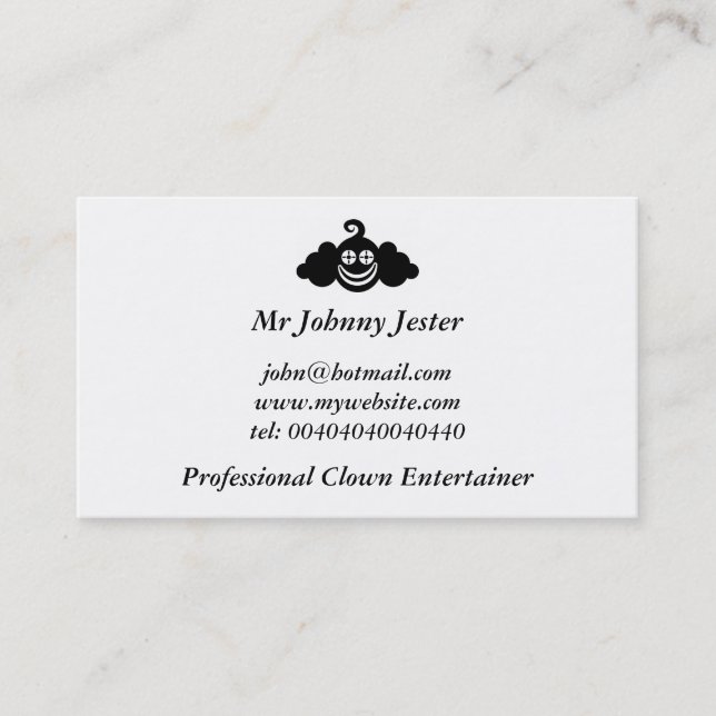 Black Clown, Mr Johnny Jester Business Card (Front)