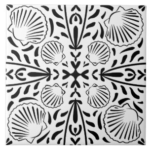 Black Coastal Sheashell Coral Modern Bathroom Ceramic Tile
