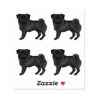 Black Coat Color Pug Mops Cute Dog Illustrations Sticker