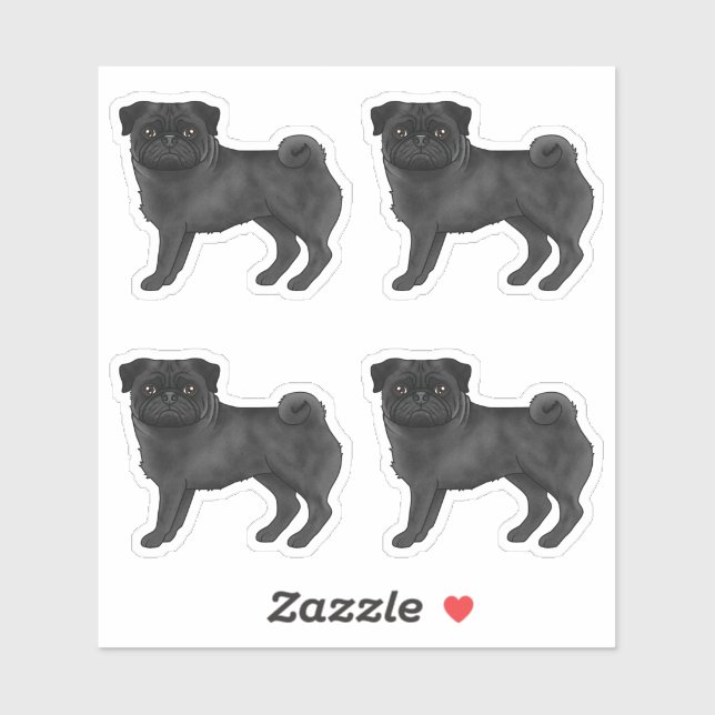 Black Coat Color Pug Mops Cute Dog Illustrations Sticker (Sheet)