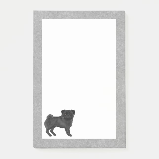 Black Coat Color Pug Mops Dog Breed Design Gray Post-it Notes (Front)