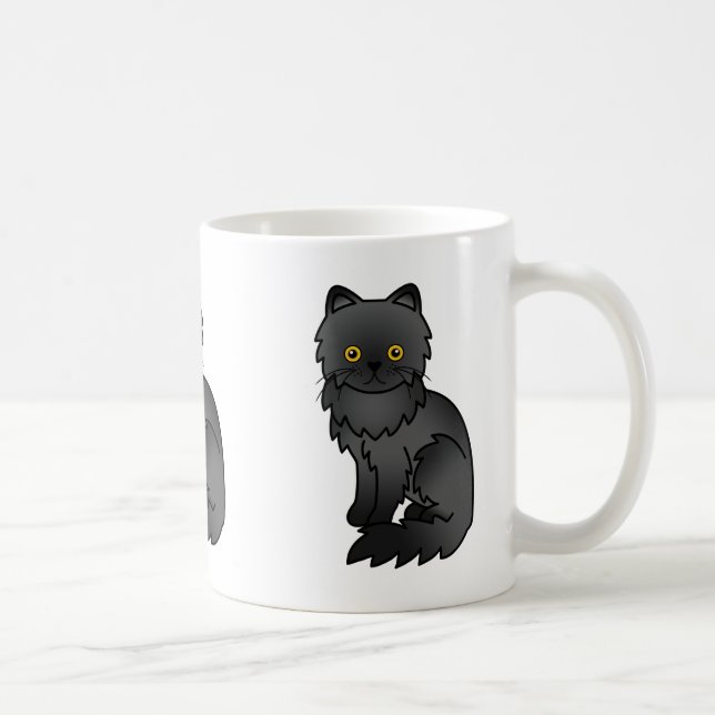 Black Coat Persian Cat Cartoon Illustration Coffee Mug (Right)