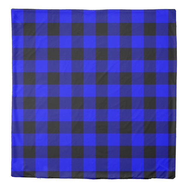 Black & Cobalt Blue Buffalo Paid Reversible Queen Duvet Cover (Back)