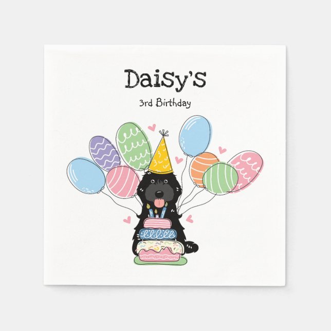 Black Cockapoo Cavapoo Birthday Party Paper Napkins (Front)