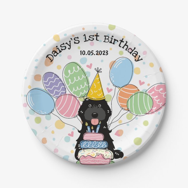 Black Cockapoo Cavapoo Dog Birthday  Paper Plates (Front)