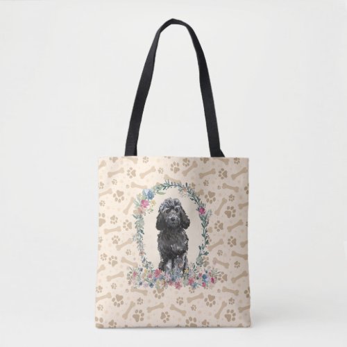 Black Cockapoo Dog Paw Print  Dog Bone Cute  Tote Bag