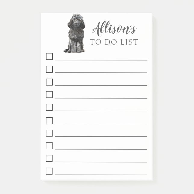 Black Cockapoo Dog Personalized To Do List Post-it Notes (Front)