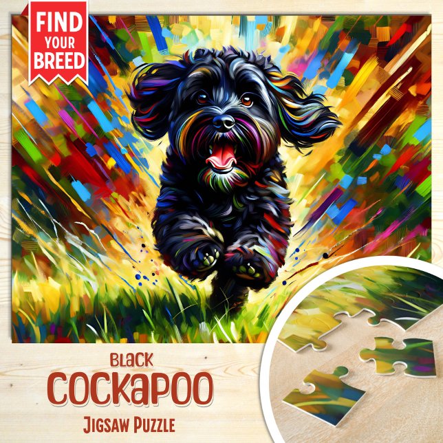 Black Cockapoo Dog Portrait Acrylic Art Print Dog Jigsaw Puzzle (Creator Uploaded)
