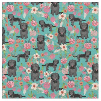Black Cockapoo Dog Vintage Florals Turquoise Fabric by FriendlyPets at Zazzle