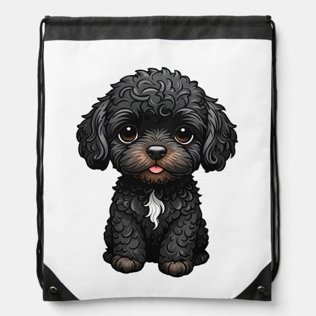 Black Cockapoo Drawstring Bag (Front)