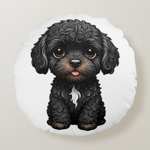 Black Cockapoo Round Pillow