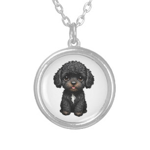 Black Cockapoo Silver Plated Necklace