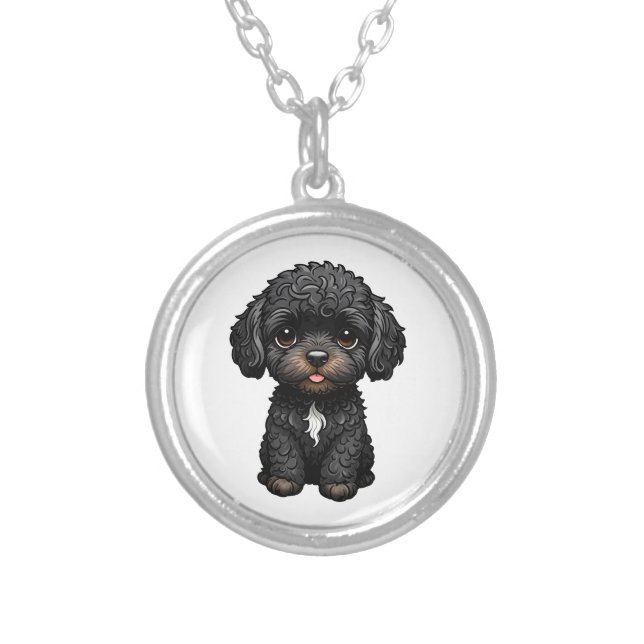 Black Cockapoo Silver Plated Necklace (Front)
