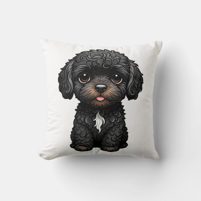 Black Cockapoo Throw Pillow (Front)