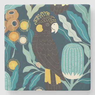 Black Cockatoo and Banksia Native Floral Coaster 1