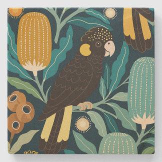 Black Cockatoo and Banksia Native Floral Coaster 2