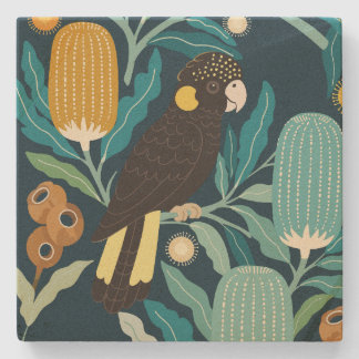 Black Cockatoo and Banksia Stone Coaster