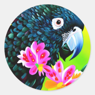 Black cockatoo with a flower  classic round sticker
