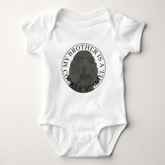 Black Cocker Spaniel Dog Big Brother Baby Bodysuit (Front)