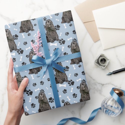 Black Cocker Spaniel Dog Paw Prints All Occasion Wrapping Paper