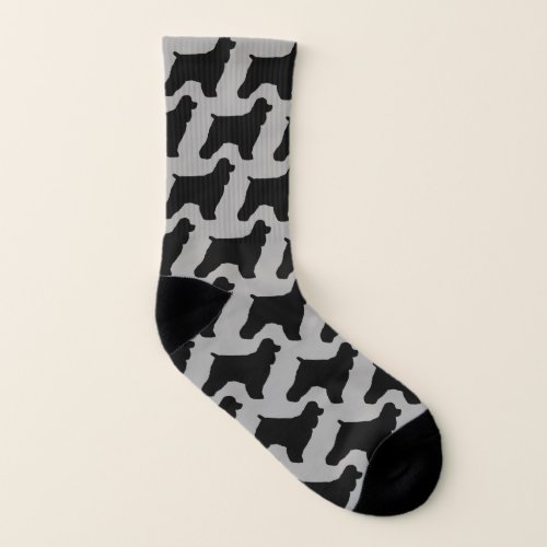 Black Cocker Spaniel Dog Silhouettes Pattern Grey Socks