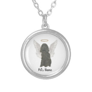 Black Cocker Spaniel Dog Sympathy Memorial Silver Plated Necklace