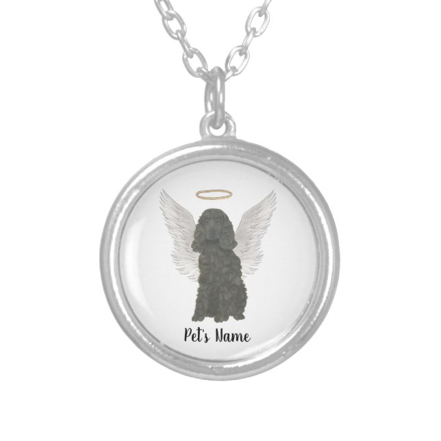 Black Cocker Spaniel Dog Sympathy Memorial Silver Plated Necklace (Front)