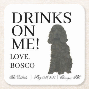Black Cocker Spaniel Dog Wedding Square Paper Coaster