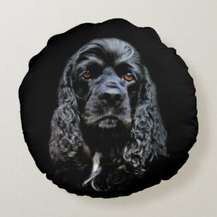 Black cocker spaniel face round pillow