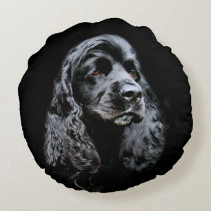 Black cocker spaniel face round pillow