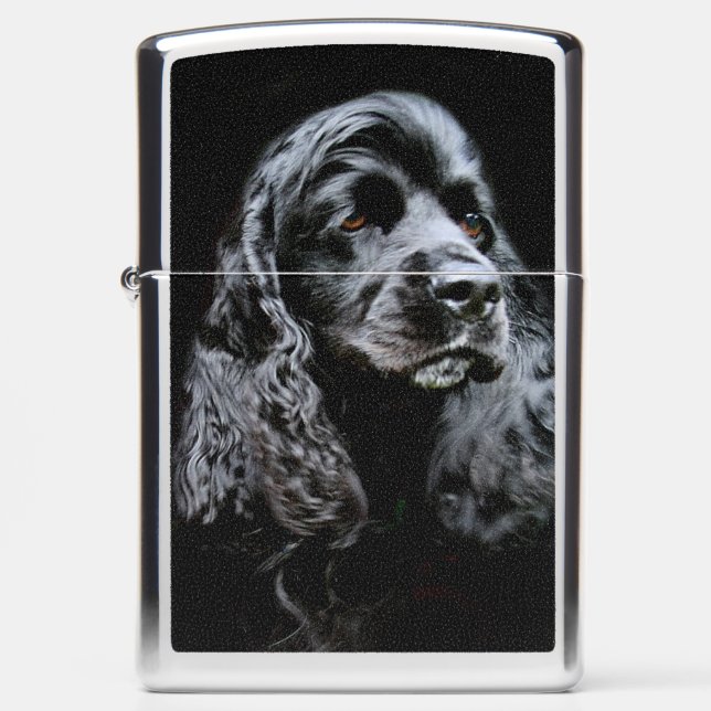 Black cocker spaniel face zippo lighter (Front)